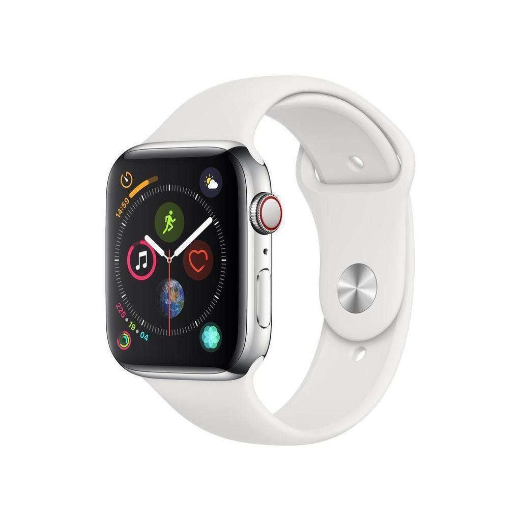 Apple Watch Series 4 40 mm Stainless steel GPS + Cellular silver Sport Band white MTVJ2B/A